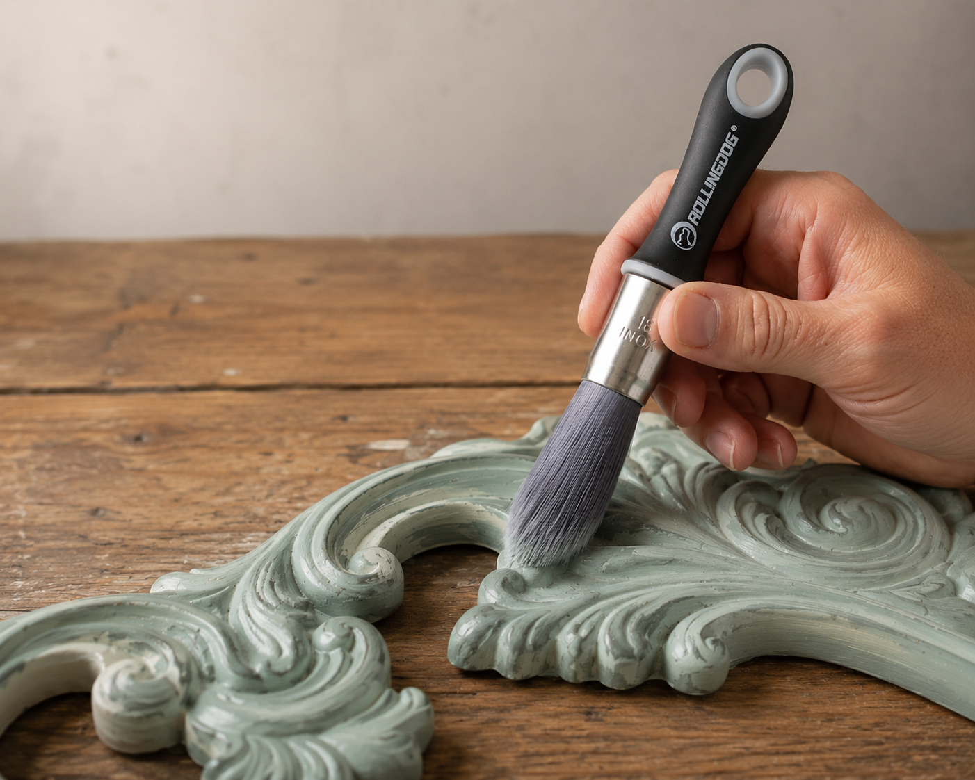 Chalk detail brush painting furniture