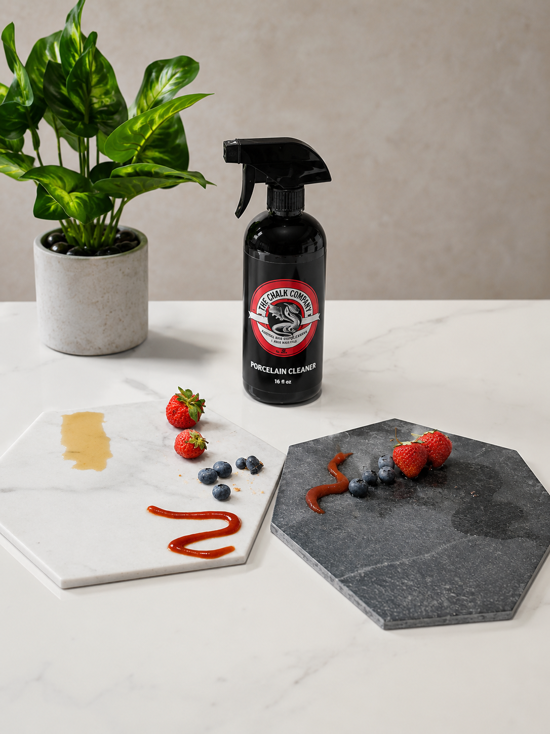 Porcelain cleaner being used on porcelain tile